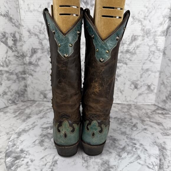 Stetson Thunderbird Studded Eagle Boot Size 7.5 Western Brown Turquoise Leather - Picture 4 of 11